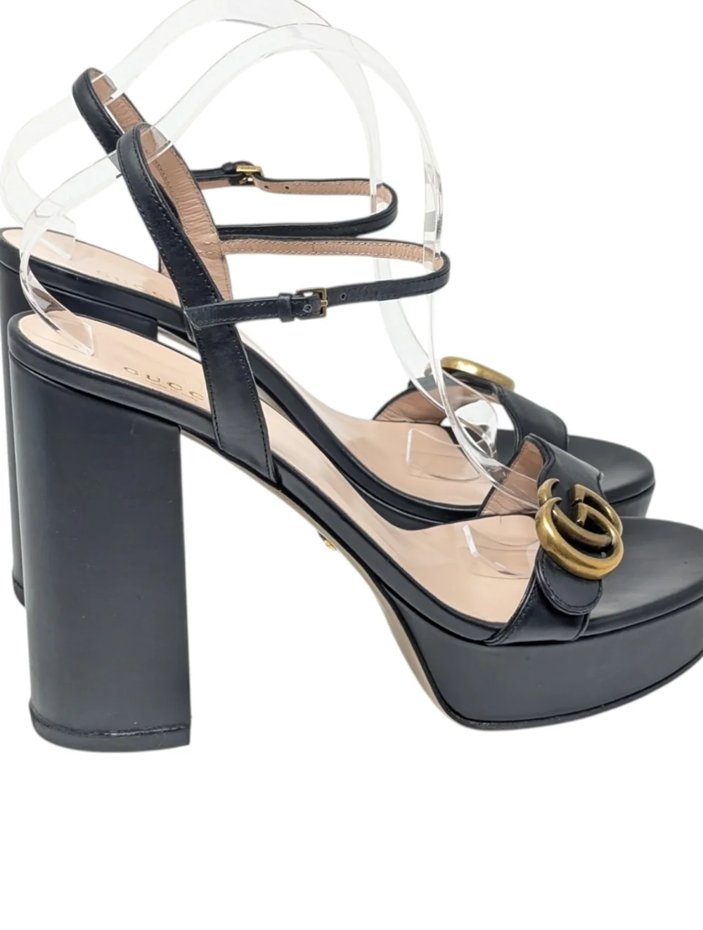 Gucci Marmont Black Platform Scalloped Double GG Dress Up Evening Sandal EU 41.5